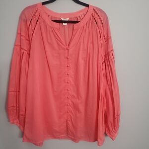 Caslon Women's Pink Blouse embroidered eyelet Spring Summer Beach Valentines XL